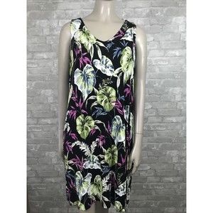 J Jill Wearever XS Petite Black Leaf V-neck Sleeveless Dress Knee Length
